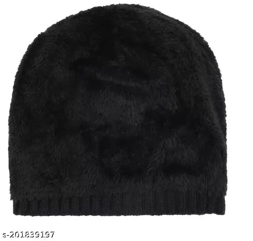 Black cotton winter hat, textured pattern for men and women, one size, Made in India