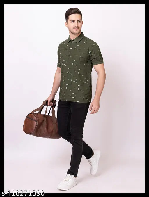 Truly Fast men's cotton polo t-shirt, lightweight, cuffed sleeve, printed pattern, short sleeves, regular fit, India origin