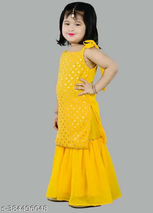 Grinnind ethnic sharara set in georgette, embellished sleeveless top with dupatta, for mehndi functions, India