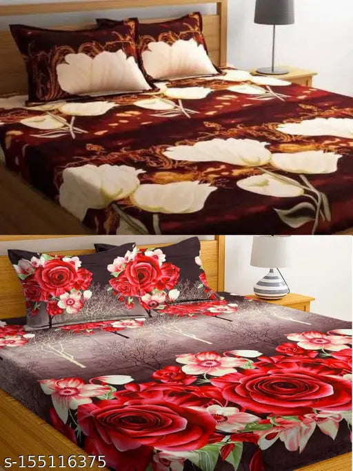 Microfiber floral double bedsheets & multicolor pillow covers set, ideal for heavy winter - SKR OVERSEAS