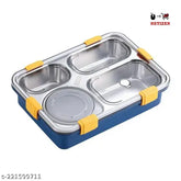 Multicolor stainless steel leak-proof lunchbox, microwave safe with thermal technology for insulation, 4 compartments, net quantity: pack of 1 (approx. dimensions: 20cm x 6cm x 10cm)