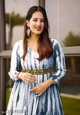 White Georgette printed gown with long sleeves and dupatta, high-quality Indian-made wedding dress for women