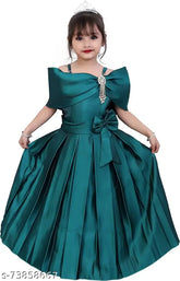 Teal satin sleeveless dress for girls (size 3-4 years), Indian fashion brand presentation