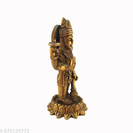 Brass Chaturbahu Vishnu Narayan Idol Statue, 4 inches for home/office pooja, pure brass Hindu deity decor