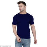 Navy cotton half-sleeve round neck designer T-shirt for men on display