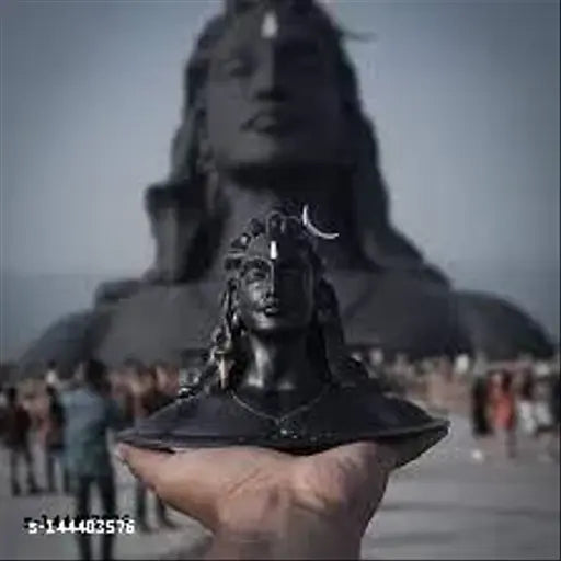 Adorable 11cm x 10cm poly resin Sai Collection Adiyogi Statue for dashboards, home or office decor. Made in India, perfect spiritual gift item