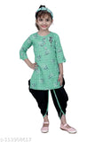 RK Collection kids green checked Patiala suit for girls, cotton silk anarkali with short sleeves, party/festive wear for 3-4 years (size 19in/22in)