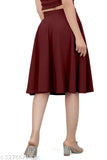 Maroon pure cotton lycra mini skater skirt for women, knee-length flared party wear skirt, Made in India