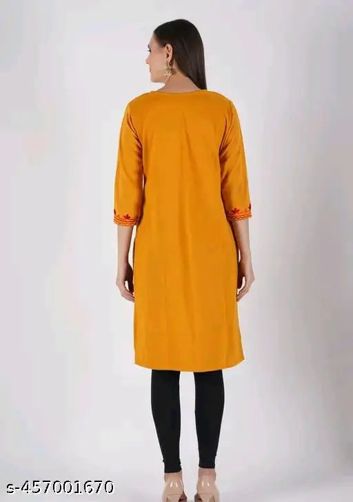 High-quality trending woolen solid kurti for girls and women, three-quarter sleeves, India-made