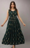 Bottle green rayon printed refined kurti, sleeveless Indian fashion