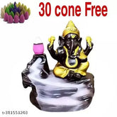 Handcrafted polyresin Ganesha showpiece with 30 backflow incense cones, perfect for home decor or gifting