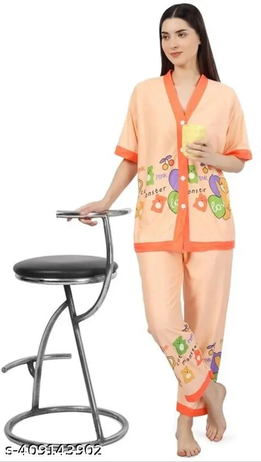 Cotton blend printed night suit set for women, classic lounge wear and pyjamas, stylish for any time