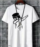 White polyester round neck t-shirt with eye blink print, ideal for formal and casual wear. Made in India