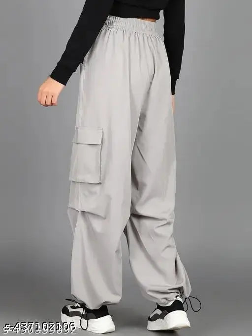 Polyester loose-fit cargo pants (Combo 2 pis) - Women's trending styles in sizes S, M, L, XL. Available in waist sizes 26, 28, 30, 32 for a stylish and comfortable fit. Indian made