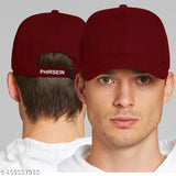 Grey and maroon cotton adjustable baseball summer sports cap combo, featuring two unisex caps suitable for men, women, girls, boys. 100% cotton material, sweat-proof design, adjustable with Velcro, perfect for beach or party wear. New Phirsein product under 99 IIN
