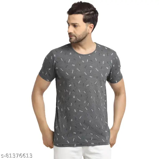 Grey cotton short sleeve t-shirt pack 3, Vimal Jonney printed men's round shirt set on hanger
