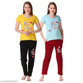 Printed polycotton Klaxxy top & pajama set, pack of 2 - Indian-made fashionable sleepwear