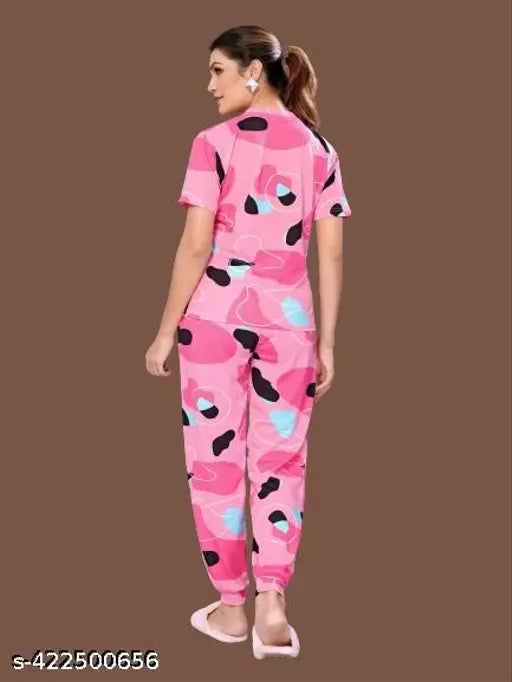 Printed net polycotton Aradhya alluring women's nightsuit set with short sleeves - S, M, L, XL sizes available