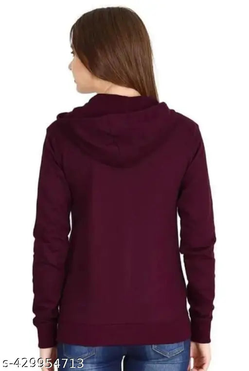 Fleece zipper hood jacket wine, solid color, long sleeves for men and women (S-XXL), India-made fashion apparel on mannequin