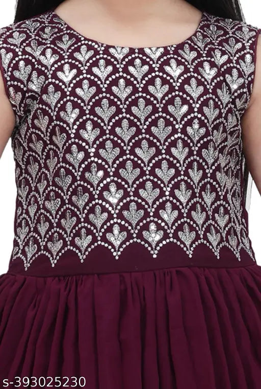 Georgette embroidery sequin work ethnic kurta set with sharara for girls, knee-length anarkali top & matching dupatta