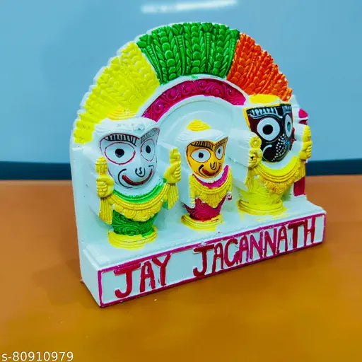 Marble handicraft Lord Jagannaht Balabhadra and Devi Shubhadra murti, 12.5cm x 12cm x 0.5cm, Indian artifact for home decoration or pooja room