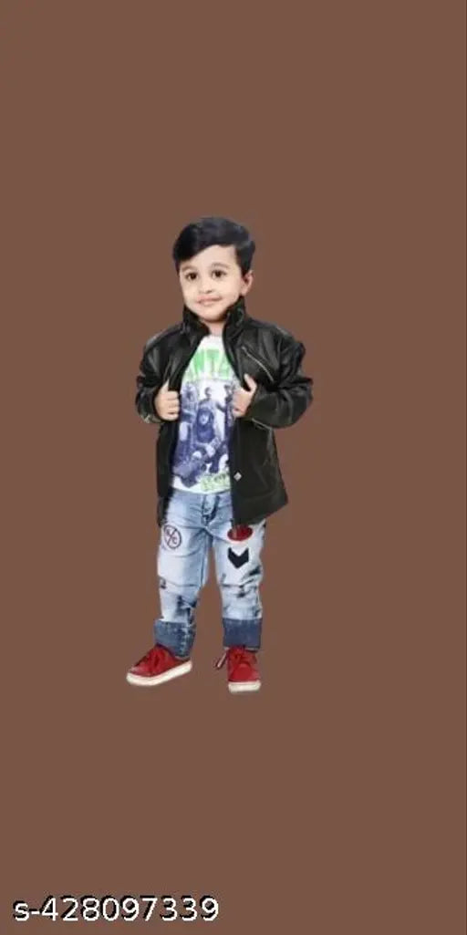 Leather kids jacket, solid color, long sleeves, 2-3 years size, made in India