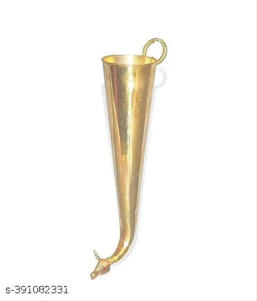 Golden brass Gomukh Shringi for Shivling Abhishek, 8 inches long, ritual vessel for deity bathing