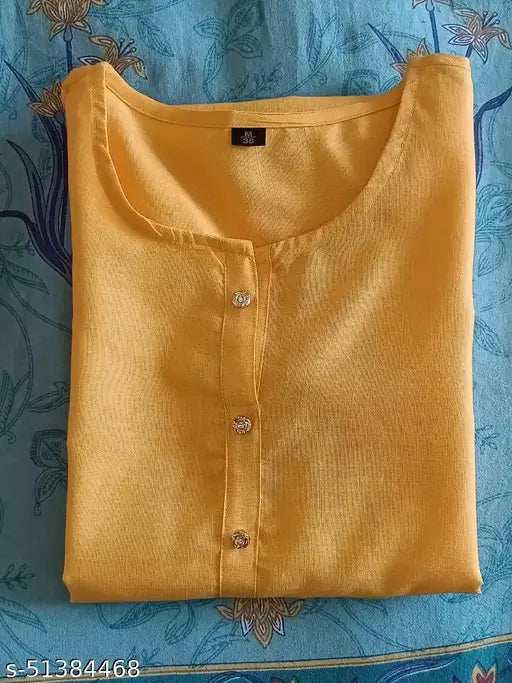 Yellow cotton kurta, printed Aanarkali style for Indian ethnic wear, perfect for high-temperature summers