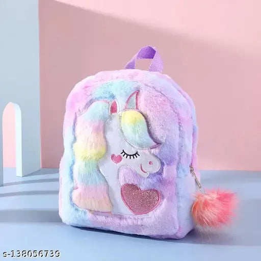 Multi-color synthetic mesh unicorn backpack for girls, durable and comfortable design suitable for school, travel, or outings