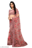 Stylish cotton-blend floral embroidered net saree with unstitched blouse piece, lightweight and comfortable for festive wear