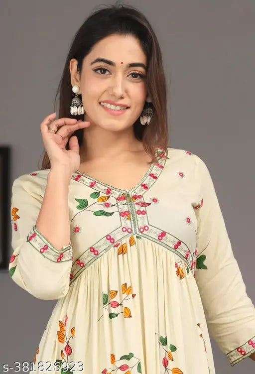 Rayon Anarkali printed kurta for women and girls, vibrant Indian fashion in M, L, XL, XXL sizes