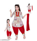 Cotton blend Patiala salwar and kurta with dupatta, printed, three-quarter sleeves for baby girls (2-3yrs or 3-4yrs), Indian ethnic wear set
