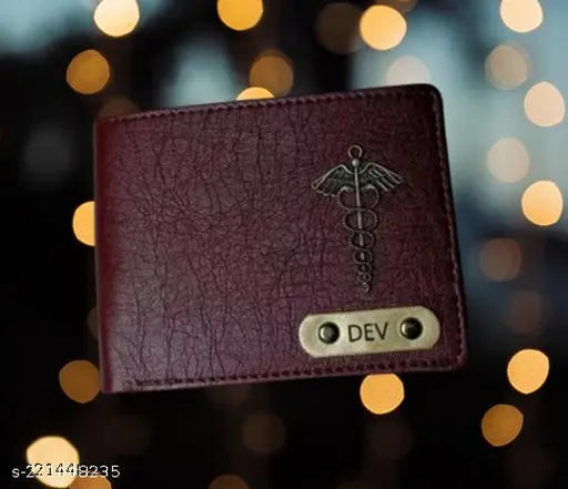Trendy faux leather name wallet for men, solid color with 5 compartments and free size (10x10 cm), personalize with your details via WhatsApp from Gillkart