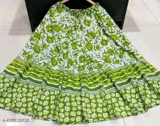 Printed cotton women's long skirt, free size with 44in waist and 39in length, made in India
