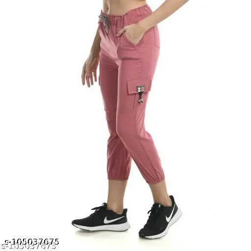 Lycra solid-color girls jogger trackpants combo, pack of 2 for active comfort & style, wear anywhere, India origin