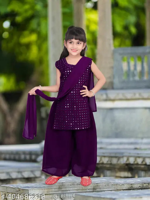 kids ethnic set by Fashion Girls Festive & Party sleeveless Kurta with dupatta and plazzo, embellished in vibrant Indian embroidery