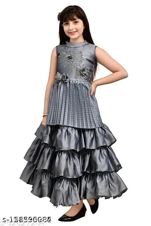 Disney Princess Grey Stylish Full-Length Party Dress for Girls (Age 4-5), embellished net, poly silk fabric. A magical addition to any special occasion wear, inspired by beloved Disney princesses