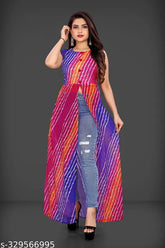 Georgette printed flaired kurti, extra plus size in vibrant colors, sleeveless, Indian origin