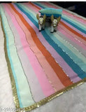 Rainbow colorblocked Georgette saree for girls and women, vibrant Leheriya print, free size, made in India