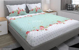 Green 250 Tc Premium Soft Cotton Elastic Fitted Double Bedsheet with Two Pillow Covers, 72x78x8 Inches