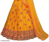 Embroidered net lehenga choli and dupatta set for girls party wear, Indian semi-stitch 3-14 years ages