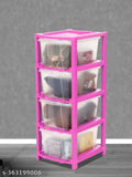 Pink plastic 4-layer cabinet organizer for kids' clothes, toys, books, and files