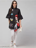 Premium Quality Cotton Women's Black Shirt, printed three-quarter sleeve, M(38in/27in), L(40in/27in), XL(42in/27in) - India