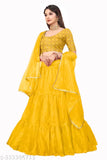 Embellished art silk lehenga choli with net dupatta, free size, Indian wedding attire