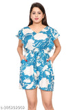 Ladik way blue printed cotton blend casual V-neck short sleeves jumpsuit for women and girls, featuring ruffled sleeves, side pocket, and back zip closure