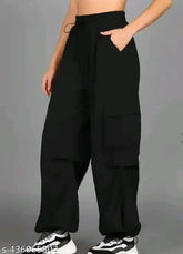 Polyester mid-rise baggy joggers for women, solid net style, India origin
