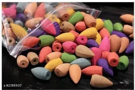 Handcrafted pack of 30 Indian backflow incense cones, poly resin artifacts, 1.5" length, artful showpiece