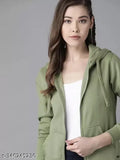 Fleece solids women's hoodie, long-sleeved, zip closure, perfect for casual wear, made in India