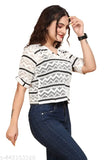Cotton blend striped lace half sleeve women's tunic, trendy retro style with embroidered details, XS-XL sizes available
