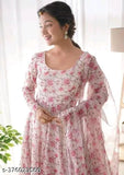 Georgette printed anarkali kurti with dupatta, long sleeve, knee-length, floral design, for women, India